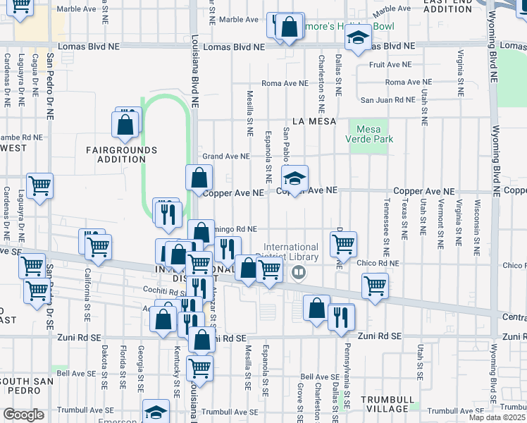 map of restaurants, bars, coffee shops, grocery stores, and more near 323 Espanola St NE in Albuquerque