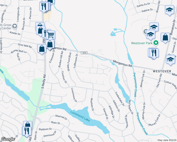 map of restaurants, bars, coffee shops, grocery stores, and more near 204 Carrington Place in Fayetteville