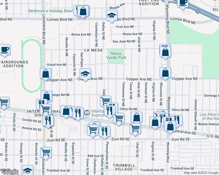 map of restaurants, bars, coffee shops, grocery stores, and more near 321 Rhode Island Street Northeast in Albuquerque