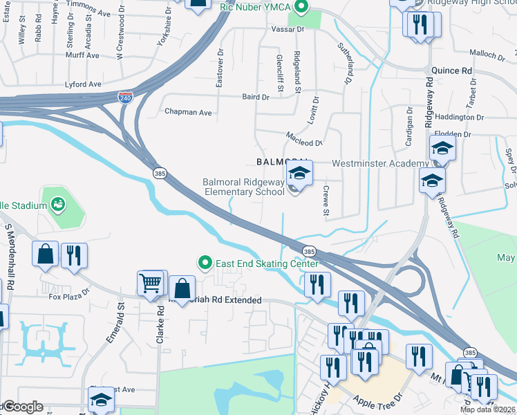 map of restaurants, bars, coffee shops, grocery stores, and more near 5825 Riverwood Cove in Memphis