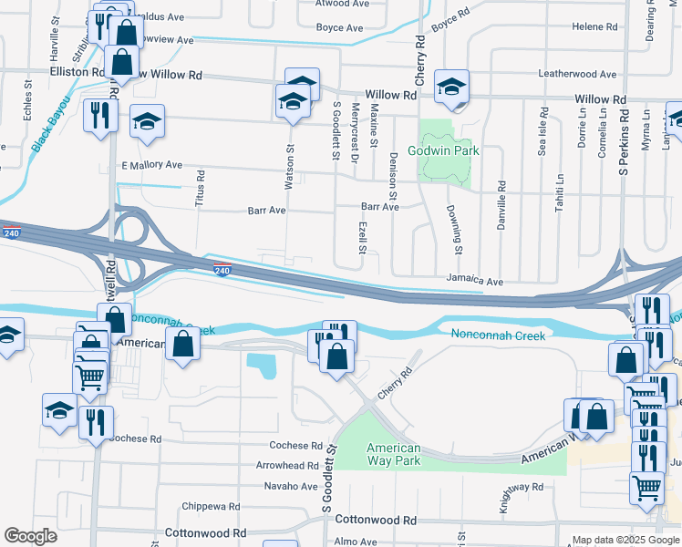map of restaurants, bars, coffee shops, grocery stores, and more near 1925 South Goodlett Street in Memphis