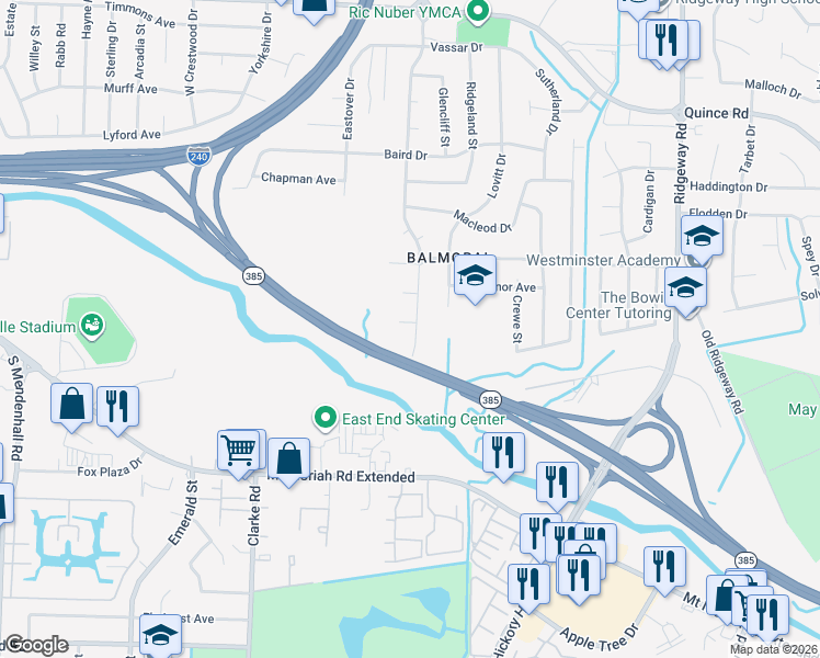 map of restaurants, bars, coffee shops, grocery stores, and more near 5825 Riverwood Cove in Memphis