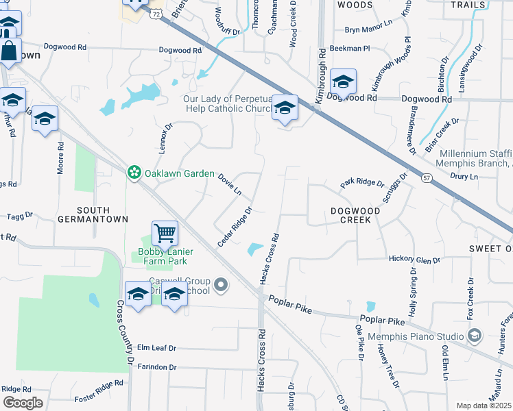 map of restaurants, bars, coffee shops, grocery stores, and more near 2560 Cedar Ridge Drive in Germantown