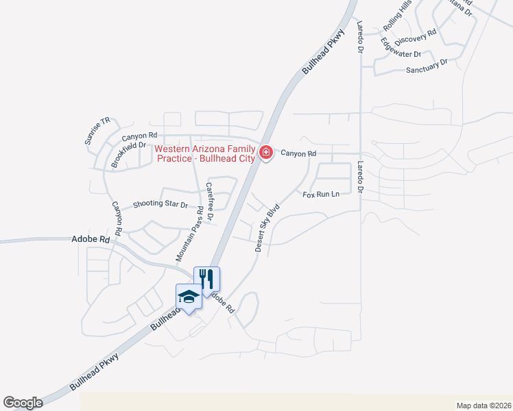 map of restaurants, bars, coffee shops, grocery stores, and more near 2443 Wilder Road in Bullhead City