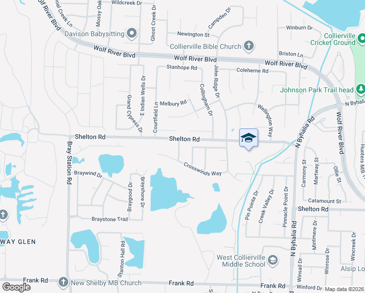 map of restaurants, bars, coffee shops, grocery stores, and more near 1430 Asbury Drive in Collierville