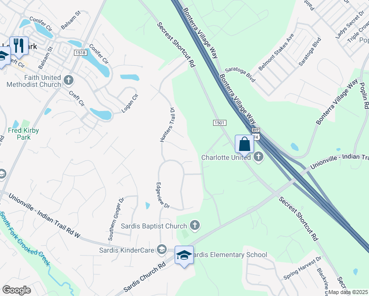map of restaurants, bars, coffee shops, grocery stores, and more near 4015 Shadow Pines Circle in Indian Trail