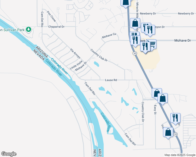map of restaurants, bars, coffee shops, grocery stores, and more near 1261 Lause Rd in Bullhead City