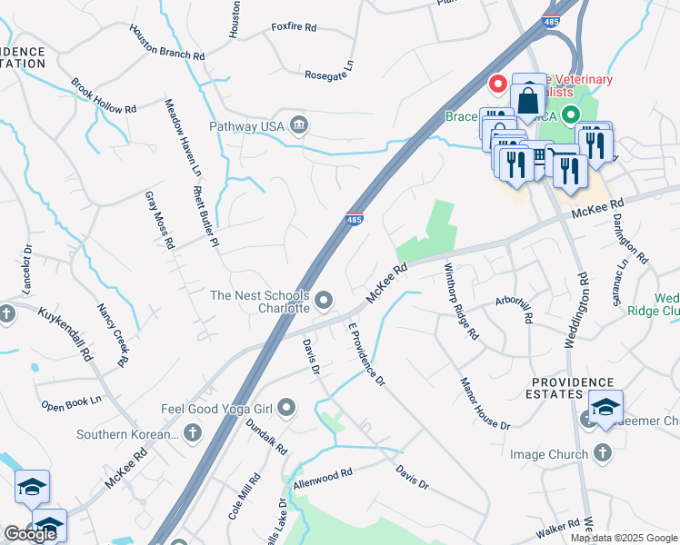map of restaurants, bars, coffee shops, grocery stores, and more near 1812 Chinchester Lane in Charlotte