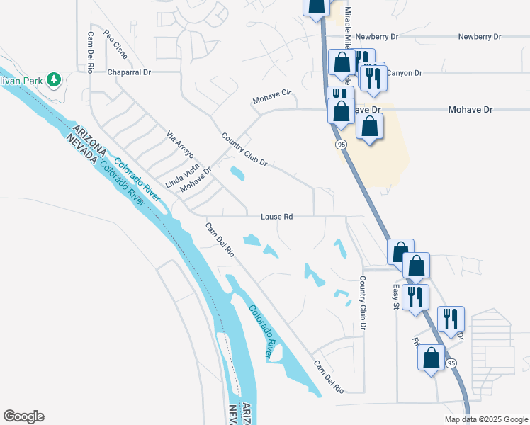 map of restaurants, bars, coffee shops, grocery stores, and more near 1341 Lause Rd in Bullhead City