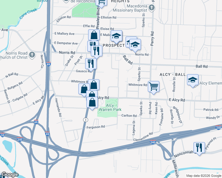 map of restaurants, bars, coffee shops, grocery stores, and more near 1393 Ralston Rd in Memphis