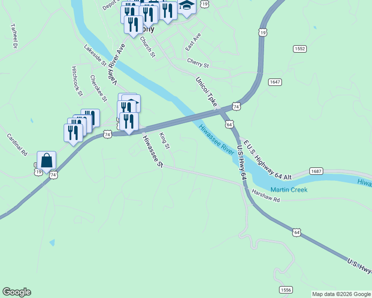 map of restaurants, bars, coffee shops, grocery stores, and more near 49 Lowell Street in Murphy