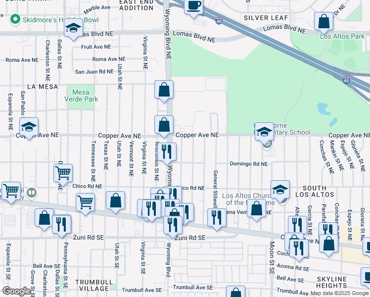 map of restaurants, bars, coffee shops, grocery stores, and more near 317 General Marshall Street Northeast in Albuquerque