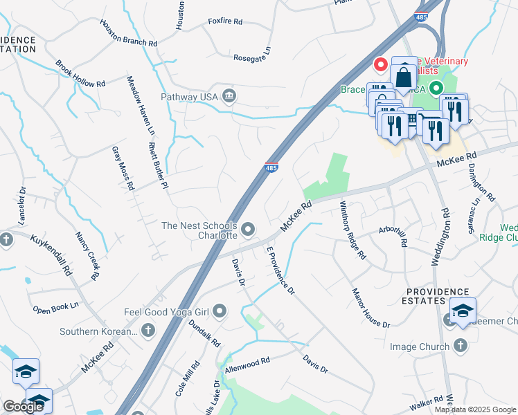 map of restaurants, bars, coffee shops, grocery stores, and more near 1812 Chinchester Lane in Charlotte