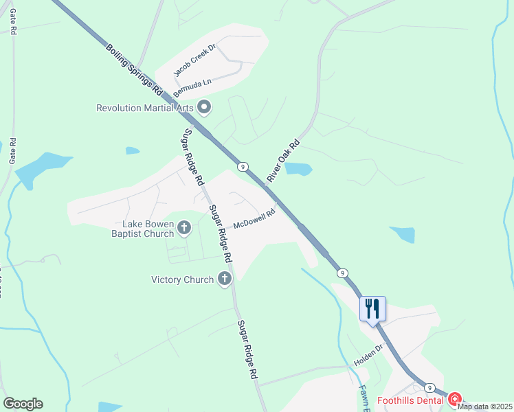 map of restaurants, bars, coffee shops, grocery stores, and more near 506 Seays Crest Drive in Inman