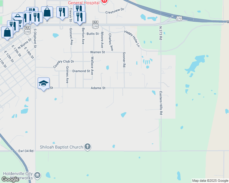 map of restaurants, bars, coffee shops, grocery stores, and more near 903 Adams Street in Holdenville