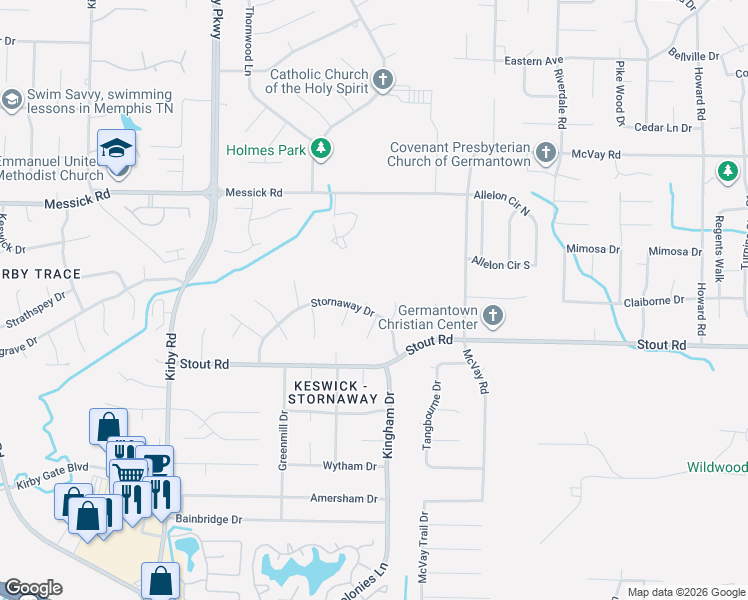 map of restaurants, bars, coffee shops, grocery stores, and more near 6878 Norhan Cove in Memphis