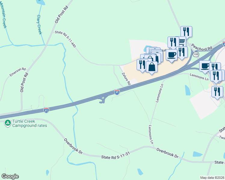 map of restaurants, bars, coffee shops, grocery stores, and more near 199-299 Zelure Road in Gaffney