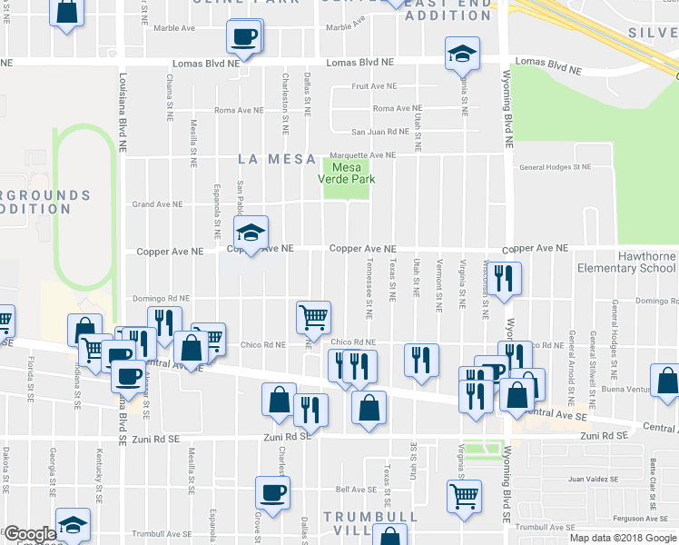 map of restaurants, bars, coffee shops, grocery stores, and more near 321 Rhode Island Street Northeast in Albuquerque