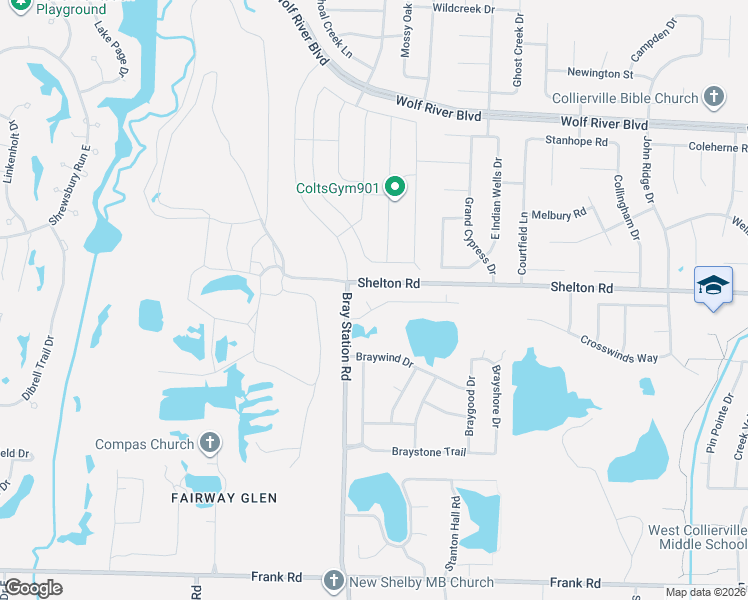 map of restaurants, bars, coffee shops, grocery stores, and more near 1421 Brayhill Cove in Collierville