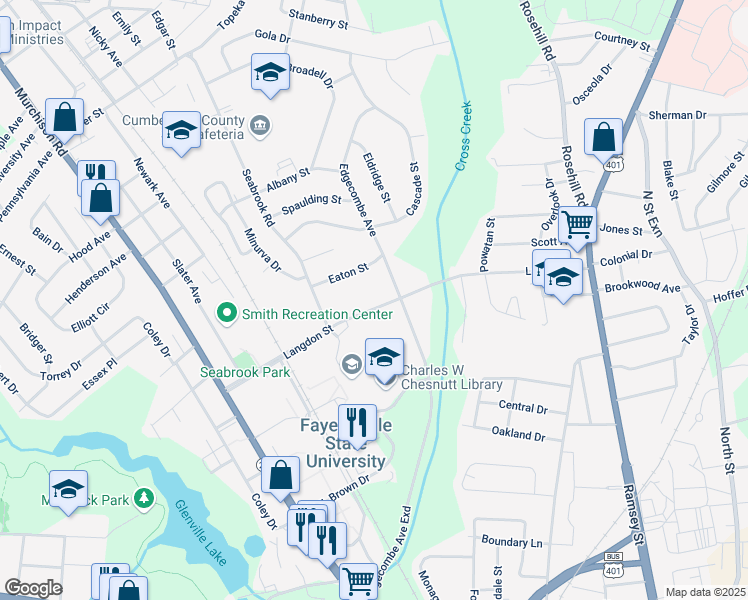 map of restaurants, bars, coffee shops, grocery stores, and more near 508 Langdon Street in Fayetteville
