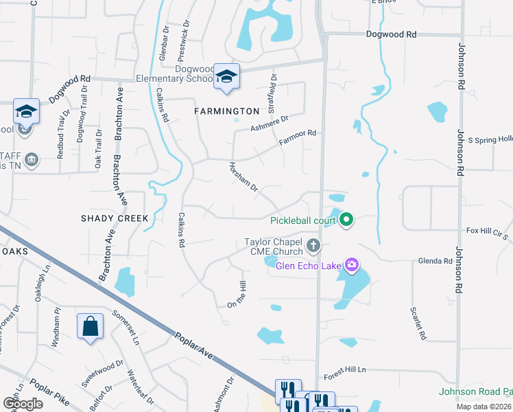 map of restaurants, bars, coffee shops, grocery stores, and more near 2548 Rooksworth Cove in Germantown