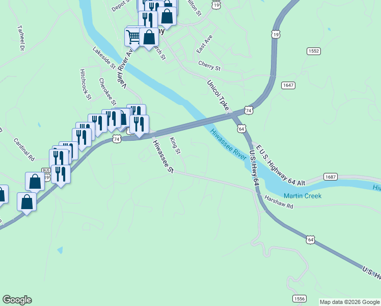 map of restaurants, bars, coffee shops, grocery stores, and more near 49 Lowell Street in Murphy