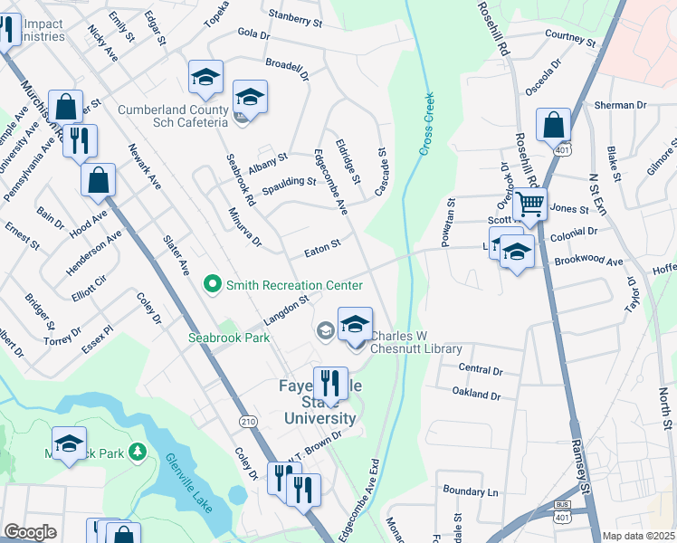 map of restaurants, bars, coffee shops, grocery stores, and more near 508 Langdon Street in Fayetteville