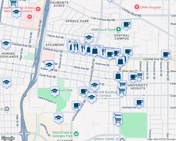 map of restaurants, bars, coffee shops, grocery stores, and more near in Albuquerque