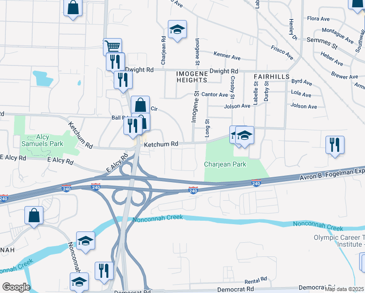 map of restaurants, bars, coffee shops, grocery stores, and more near 2463 Ketchum Road in Memphis