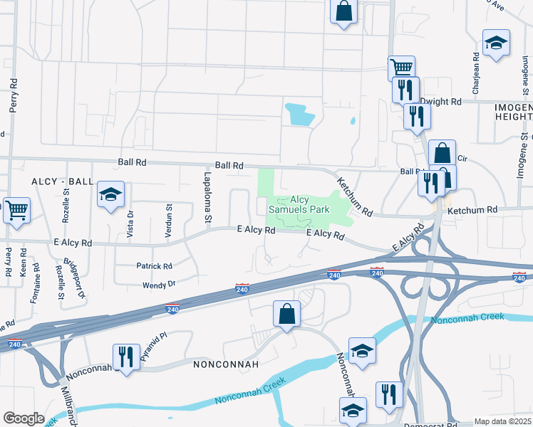 map of restaurants, bars, coffee shops, grocery stores, and more near 2405 Alcy Manor Lane in Memphis