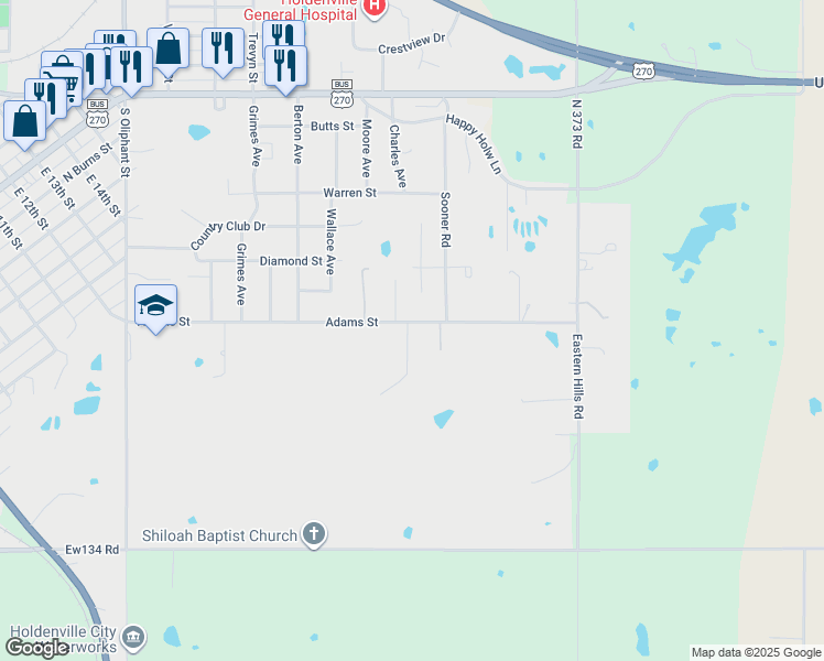 map of restaurants, bars, coffee shops, grocery stores, and more near 903 Adams Street in Holdenville