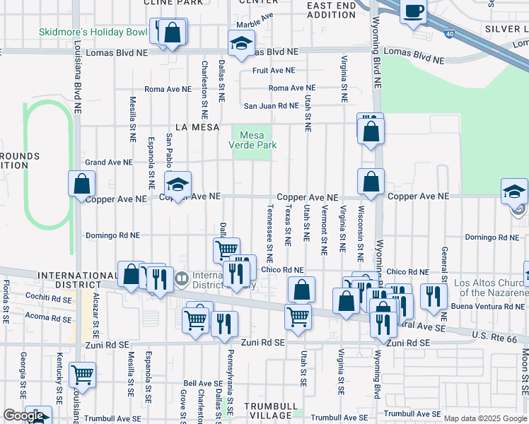 map of restaurants, bars, coffee shops, grocery stores, and more near 317 Tennessee Street Northeast in Albuquerque