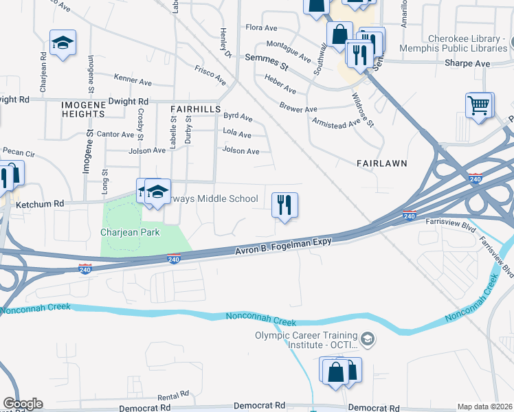 map of restaurants, bars, coffee shops, grocery stores, and more near 2794 Tarbora Avenue in Memphis