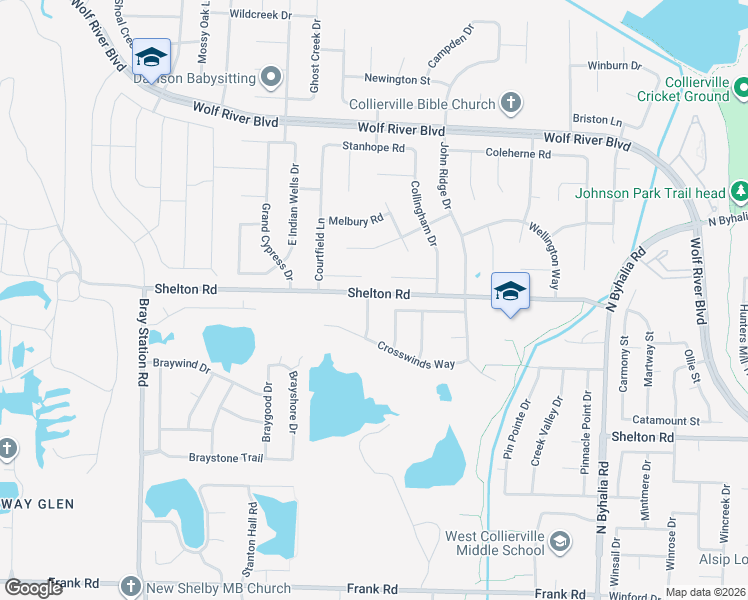 map of restaurants, bars, coffee shops, grocery stores, and more near 1430 Asbury Drive in Collierville