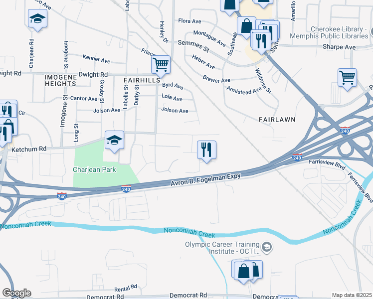 map of restaurants, bars, coffee shops, grocery stores, and more near 2794 Tarbora Avenue in Memphis
