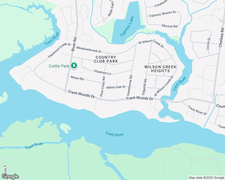 map of restaurants, bars, coffee shops, grocery stores, and more near 5111 White Oak Drive in Trent Woods