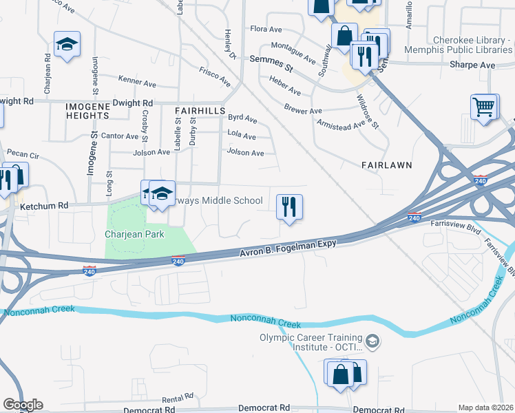 map of restaurants, bars, coffee shops, grocery stores, and more near 2794 Tarbora Avenue in Memphis