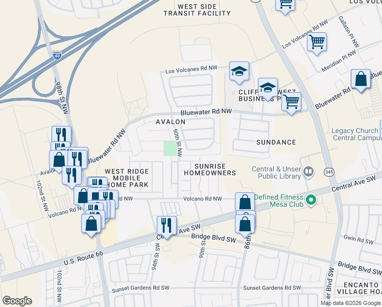 map of restaurants, bars, coffee shops, grocery stores, and more near 9126 Schooner Road Northwest in Albuquerque
