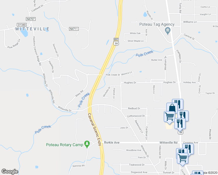 map of restaurants, bars, coffee shops, grocery stores, and more near 106 Michelle Drive in Poteau