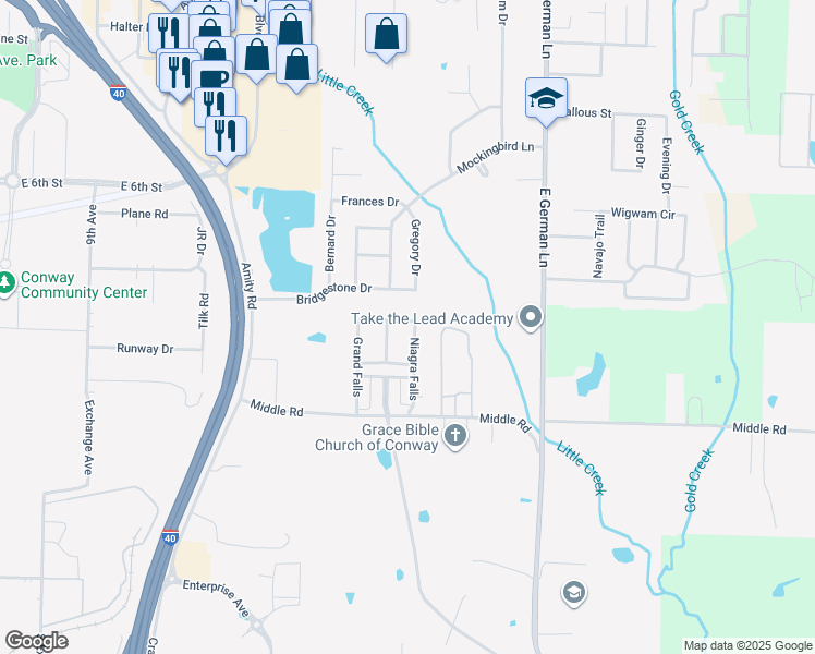 map of restaurants, bars, coffee shops, grocery stores, and more near 260 Great Falls in Conway