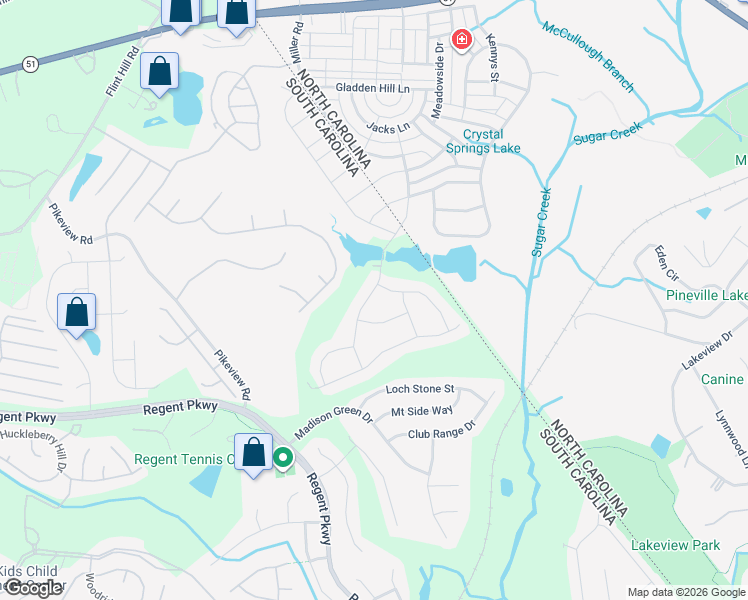 map of restaurants, bars, coffee shops, grocery stores, and more near 8526 McCullough Club Drive in Fort Mill