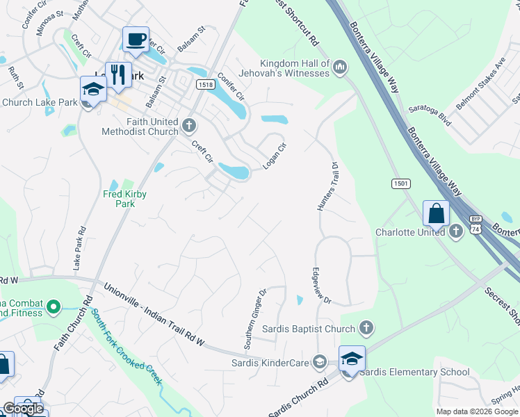 map of restaurants, bars, coffee shops, grocery stores, and more near 3711 Nuthatch Drive in Indian Trail