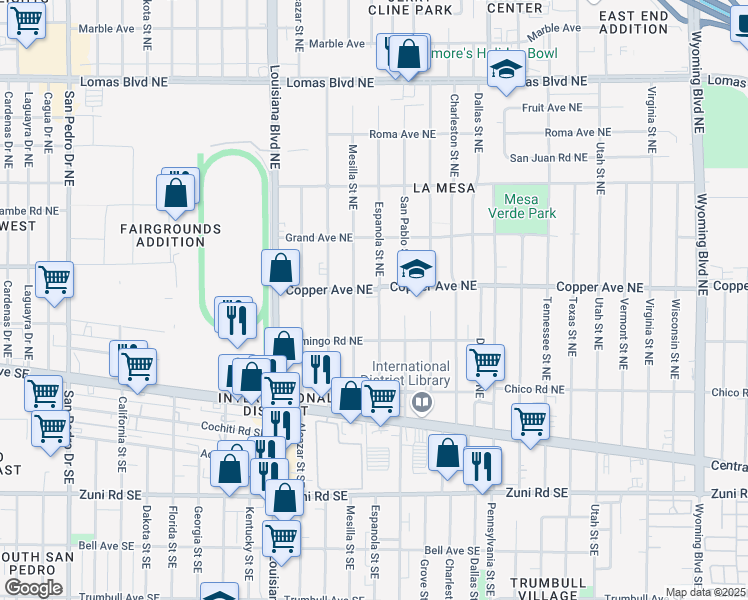 map of restaurants, bars, coffee shops, grocery stores, and more near 323 Espanola Street Northeast in Albuquerque