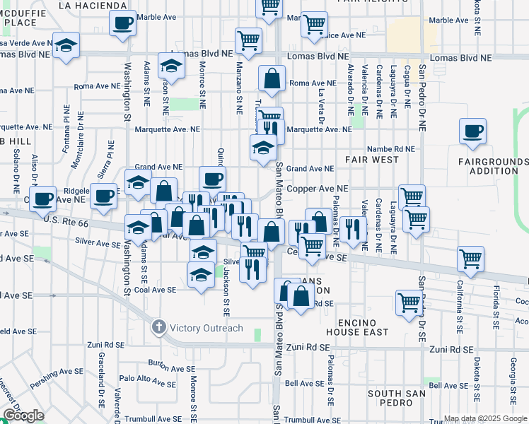 map of restaurants, bars, coffee shops, grocery stores, and more near 142 Truman Street Northeast in Albuquerque