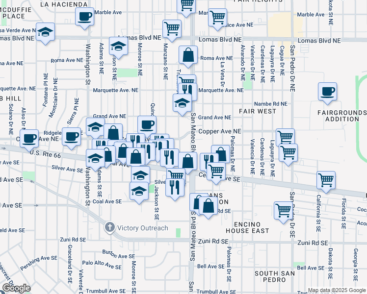 map of restaurants, bars, coffee shops, grocery stores, and more near 130 Truman Street Northeast in Albuquerque