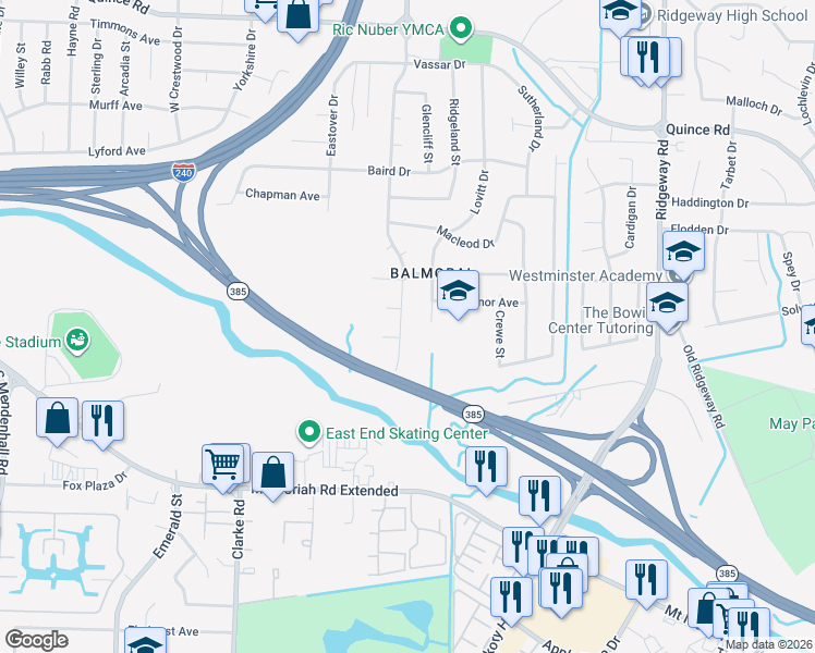 map of restaurants, bars, coffee shops, grocery stores, and more near 5825 Riverwood Cove in Memphis