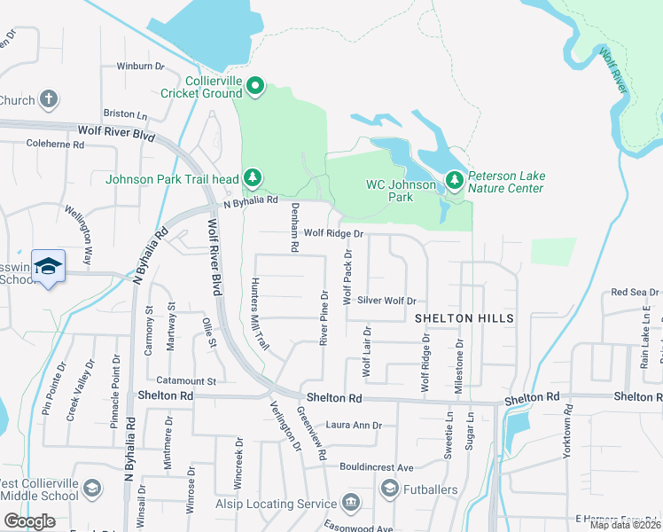 map of restaurants, bars, coffee shops, grocery stores, and more near 1440 River Pine Drive in Collierville