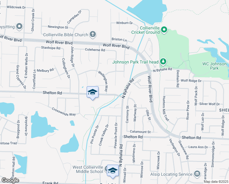 map of restaurants, bars, coffee shops, grocery stores, and more near 1415 Red Bend Cove in Collierville