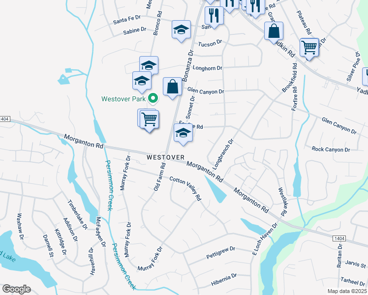 map of restaurants, bars, coffee shops, grocery stores, and more near 102 Bonanza Drive in Fayetteville