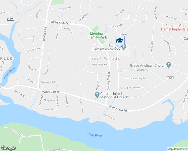 map of restaurants, bars, coffee shops, grocery stores, and more near 403 Fairway Drive in New Bern